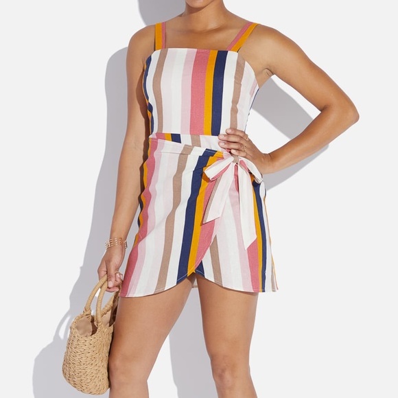 Adora Striped Linen Summer Wrap Dress - Picture 3 of 8